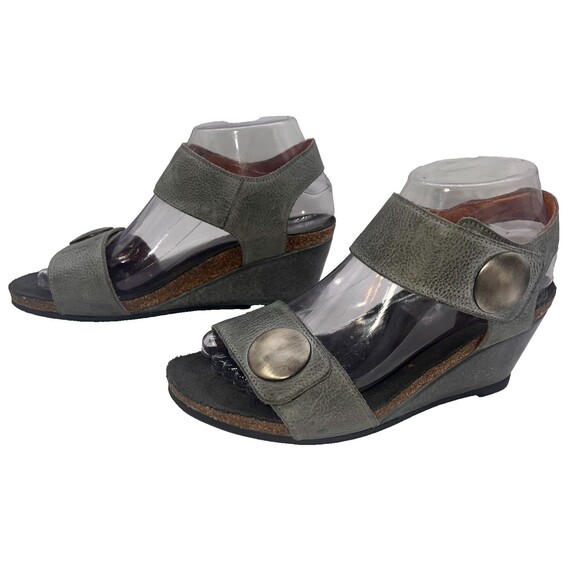 TAOS Woman's Carousel 2 Leather Graphite Grey Wedge Sandals, Size 37 - US 6-6.5 - Picture 4 of 7